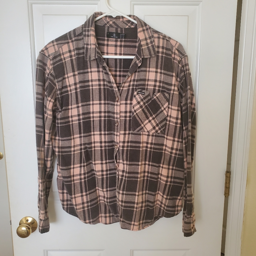 Womens Volcom Plaid Button-Up Shirt Size Small